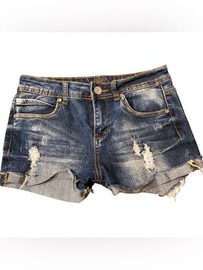 Almost Famous Distressed Dark Blue Denim Cutoff Shorts